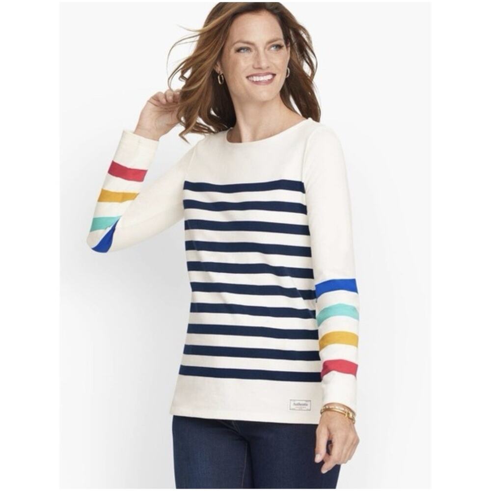 Talbots Stripe Tee Multicolor Top Cotton Casual Large Long Sleeves Comfort